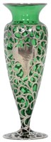 Silver Overlay & Emerald Glass Vase