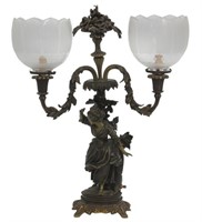 Figural Bronze 2 Light Newel Lamp