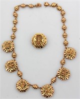 18K Gold Aztec Necklace and Pin