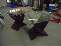 Pair of End Tables with Beveled Glass Tops