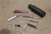 ASSORTED HUNTING KNIVES WITH SPOTTING SCOPE