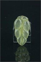 Chinese Icy Yellow Jadeite Carved Leaf Pendant