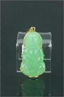 Chinese Grade A Green Jadeite Guanyin W/Gold Frame