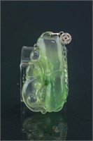 Chinese Icy Green Jadeite Carved Lotus Pendant