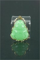 Green Jadeite Buddha Pendant w/14K Gold Frame