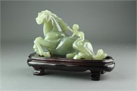 Chinese Fine Green Jade Carved Horse w/ Monkey