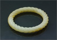 Chinese Fine Yellow Jade Carved Twisted Bangle
