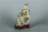 Chinese Old White Jade Carved Crane & Tree Vase