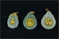 3 Pc Chinese Gilt Jade Pendant