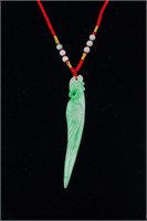 Chinese Green Jade Carved Phoenix Pendant