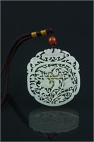 Chinese Hetian White Jade Carved Pendant with Cert