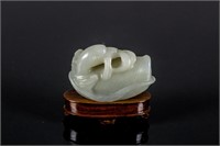 Chinese White Jade Carved Bird w/ Stand