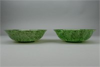Pair of Large Chinese Spinach Jade Bowls