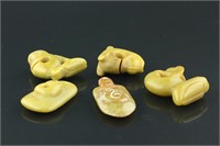 5 Pc Chinese Yellow Jade & Hardstone Pendants