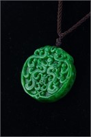 Chinese Green Jade Carved Longevity Pendant