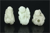3 PC Fu Lu Shou White Hardstone Carved Toggles