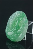 Chinese Green Hardstone Lotus Pendant