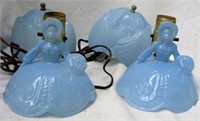2 Antique Blue Glass Woman Lamp Fixtures