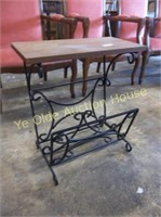 Wrought Iron and Oak Magazine Table