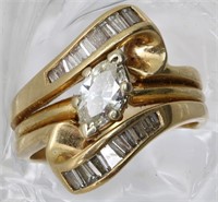 14K Gold .35 ctt Marquise & Baguettes Diamond Ring