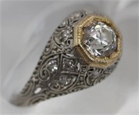 Platinum  Art Deco Filigree .65 ct Diamond Ring