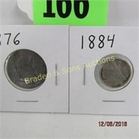 US 1876 SEATED LIBERTY QUARTER AND