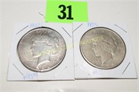 US 1922 AND 1925 PEACE SILVER DOLLARS