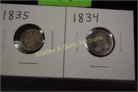 US 1834 AND 1835 CAPPED BUST HALF DIME