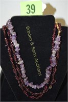 GROUP OF 3 BEADED NECKLACES,  ONE HAS AMETHYST