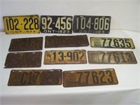 LOT OF 15 ONTARIO LICENSE PLATES 1920 - 1924 /
