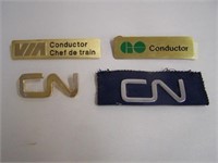 LOT OF 4 CN  BADGES- 2 CN , 1 GO AND 1 VIA - GOOD