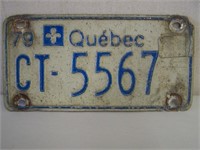 1979 QUEBEC MOTORCYCLE LICENSE PLATE - SOME WEAR