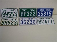 LOT OF 6 ONTARIO MOTORCYCLE LICENSE PLATES -