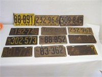 LOT OF 19 ONTARIO LICENSE PLATES 1924 - 1929 /