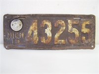 1919 MICHIGAN  LICENSE PLATE WITH STATE EMBOSSED