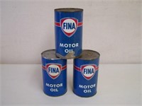 LOT OF 3 FINA  IMP. QT. MOTOR OIL CANS - EMBOSSED