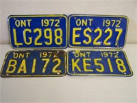 LOT OF 4 ONTARIO MOTORCYCLE LICENSE PLATES - 1972