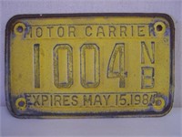 1984  N.B. MOTOR CARRIER  LICENSE PLATE EXPIRES
