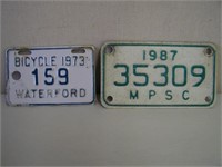 LOT OF 2 BICYCLE LICENSE PLATES- 1973 WATERFORD -
