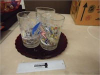 3 Disney Glasses & Ruby Red Plate