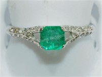 14K White Gold Emerald Diamond Ring