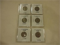 Set of 6 Old Jefferson Nickels