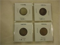Set of 4 Old "V" (Victory) Nickels
