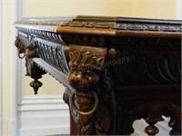 Victorian Oak Library Table.Dolphins.Lions.Carving