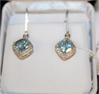 Sky Blue Topaz and DiamondDangle Earrings