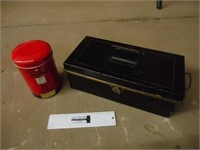 Tin Bank & Vintage Metal Cash Box