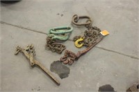 (2) HEAVY CHAINS  AND (2) LOAD BINDERS