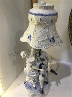 Vintage lamp, Blue / white porcelain courting