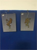 2- ROMAN BRASS AND CLOTH WALL HANGERS