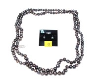 Set, 62" freshwater pearl necklace with matching